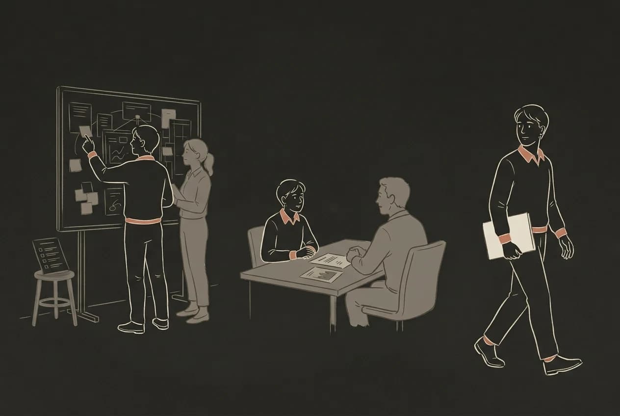 The same professional across project work, a review and a career move, leaving work records in earlier workplaces.