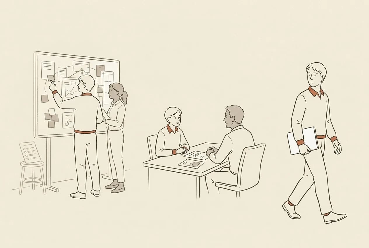 The same professional across project work, a review and a career move, leaving work records in earlier workplaces.